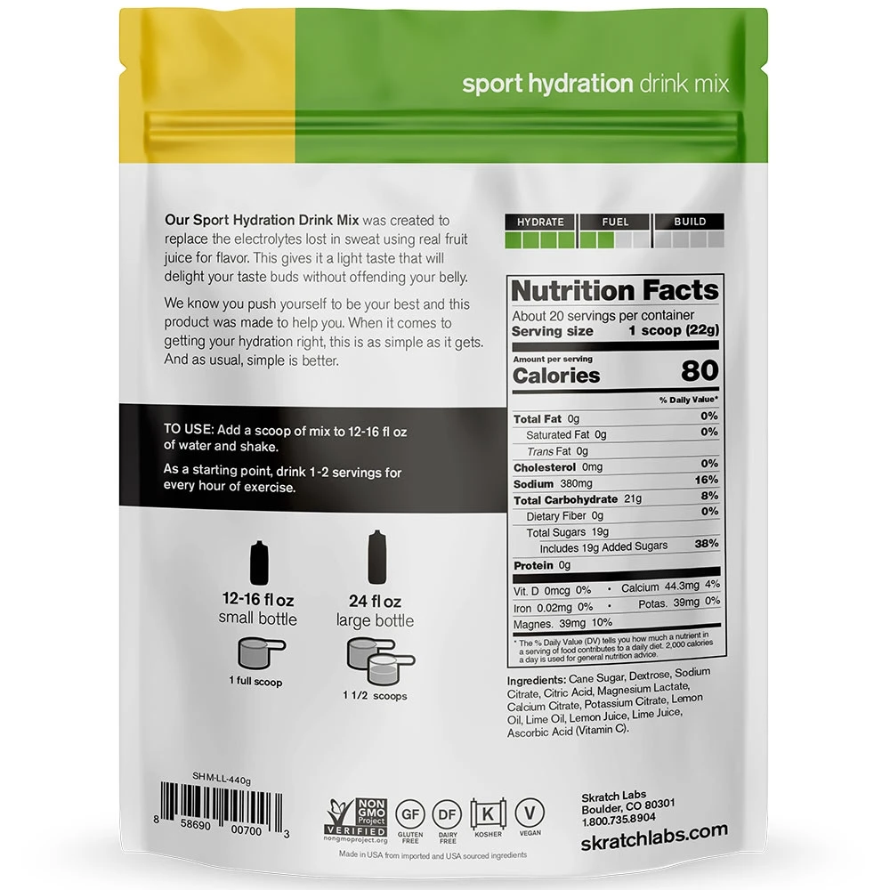 Skratch Labs Hydration Drink Mix 440g Lemon & Lime 20 Serve 5 Skratch Labs Hydration Drink Mix 440g Lemon & Lime 20 Serve - Image 3
